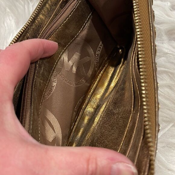 Michael Kors Metallic Leather Grommet Zip Around Wallet - Picture 8 of 15